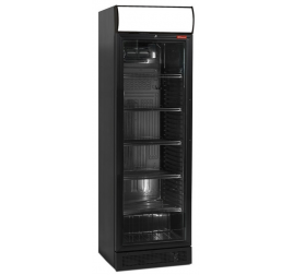 372 literes Diamond üvegajtós hűtőszekrény felső világító reklámpanellel - fekete