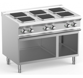 6 főzőlapos MBM álló elektromos tűzhely nyitott semleges tárolóval (prémium)