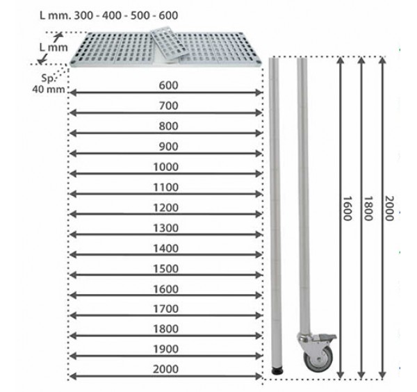 100x40 cm-es 4 szintes tároló állvány állítható polcokkal
