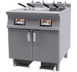 2x18 literes Lotus álló, elektromos olajsütő érintőképernyős vezérléssel, leeresztőcsappal