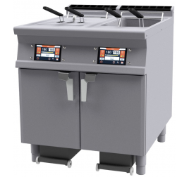 2x25 literes Lotus álló, elektromos olajsütő érintőképernyős vezérléssel, leeresztőcsappal