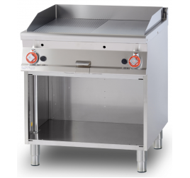 2 zónás Lotus álló gázüzemű rostlap félig sima, félig bordázott öntöttvas sütőfelülettel, nyitott semleges tárolóval