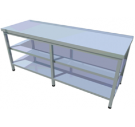 210x60 cm-es rozsdamentes munkaasztal dupla polccal