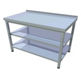 40x60 cm-es rozsdamentes munkaasztal dupla polccal, hátsófelhajtással