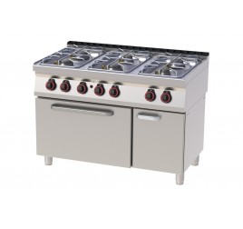 6 égőfejes RedFox álló gáztűzhely gázüzemű statikus sütővel GN2/1