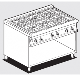 6 égőfejes Lotus álló gáztűzhely nyitott semleges tárolóval