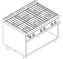 6 égőfejes Lotus álló gáztűzhely nyitott semleges tárolóval, vízfeltöltési lehetőséggel