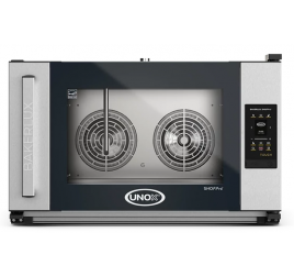 4 tálcás UNOX BAKERLUX SHOP.Pro ROSSELLA.MATIC TOUCH elektromos légkeveréses sütő párásítással, digitális vezérléssel, balról jobbra nyíló ajtóval