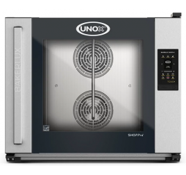 6 tálcás UNOX BAKERLUX SHOP.Pro VITTORIA.MATIC TOUCH elektromos légkeveréses sütő párásítással, digitális vezérléssel, balról jobbra nyíló ajtóval