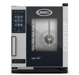 5 tálcás UNOX CHEFTOP Compact Plus elektromos kombisütő digitális vezérléssel (GN2/3), balról jobbra nyíló ajtóval