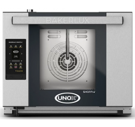 4 tálcás UNOX BAKERLUX SHOP.Pro ARIANNA TOUCH elektromos légkeveréses sütő párásítással, digitális vezérléssel