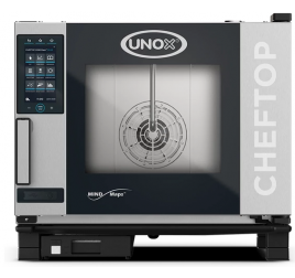 5 tálcás UNOX CHEFTOP Plus gázüzemű kombisütő digitális vezérléssel, balról jobbra nyíló ajtóval