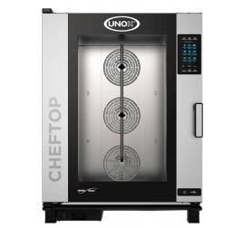 10 tálcás UNOX CHEFTOP Plus gázüzemű kombisütő digitális vezérléssel (GN2/1)