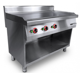 3 zónás álló elektromos rostlap sima, öntöttvas sütőfelülettel, nyitott semleges tárolóval