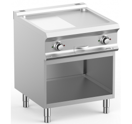 2 zónás MBM álló elektromos rostlap félig sima, félig bordázott öntöttvas sütőfelülettel, nyitott semleges tárolóval (prémium)