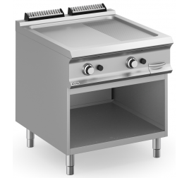 2 zónás MBM álló gázüzemű rostlap 2/3 sima, 1/3 bordázott krómozott sütőfelülettel, nyitott semleges tárolóval