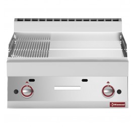 2 zónás Diamond asztali gázüzemű rostlap 2/3 sima és 1/3 bordázott krómozott sütőfelülettel