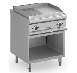 2 zónás MBM álló elektromos rostlap félig sima, félig bordázott öntöttvas sütőfelülettel, nyitott semleges tárolóval